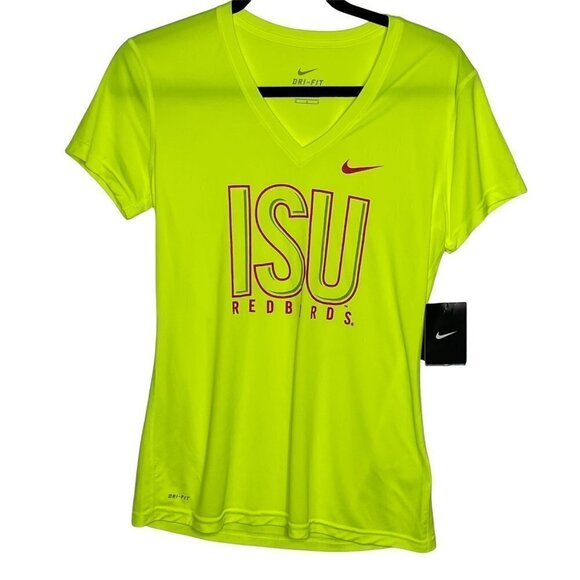 NWT Nike Women's Dri-fit Illinois State Redbirds V-Neck Tee Neon Yellow M - Picture 1 of 6
